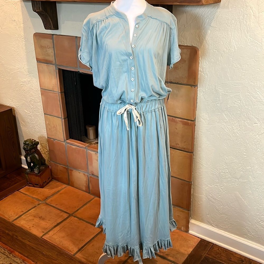 Free People Beach Pale Blue LightweightDrawstring Waist Maxi Dress, size M